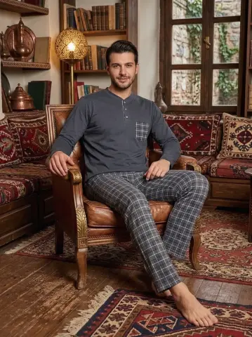 Kapitex 5950 (M-L-XL-XXL) Erkek Uzun Kol Pijama Takım 6'lı