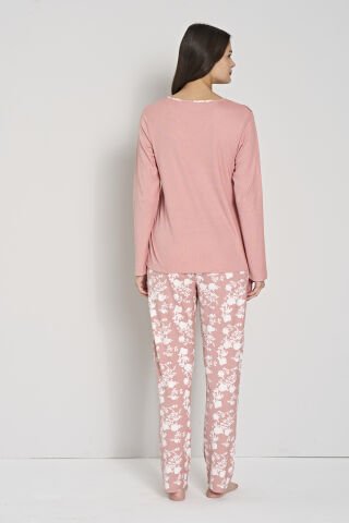 Pijadore 1915 (M-L-XL-XXL) Uzun Kollu Bayan Pijama Takım 4'lü GÜL KURUSU - M-L-XL-XXL