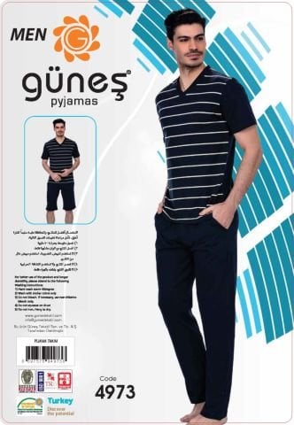Güneş 4973 Kısa Kollu 3'lü Erkek Pijama Takımı