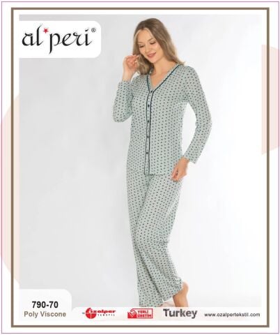 Alperi 790-70 (M-L-XL-XXL) Bayan Uzun Kollu Pijama Takım 4'lü