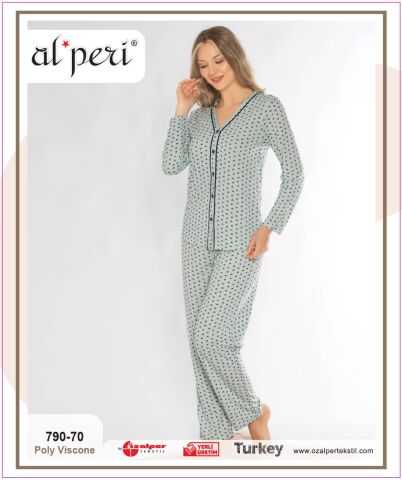 Alperi 790-70 (M-L-XL-XXL) Bayan Uzun Kollu Pijama Takım 4'lü
