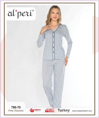 Alperi 790-70 (M-L-XL-XXL) Bayan Uzun Kollu Pijama Takım 4'lü