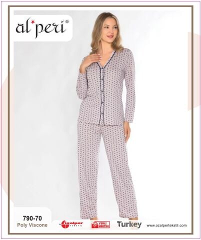 Alperi 790-70 (M-L-XL-XXL) Bayan Uzun Kollu Pijama Takım 4'lü
