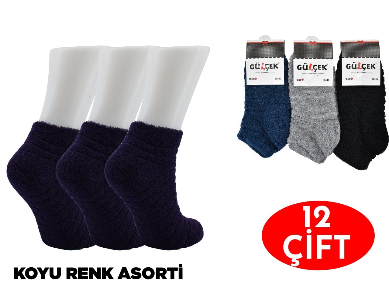 Gülçek Bayan Ters Havlu Patik 12'li