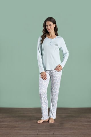 Pijadore 1987 (M-L-XL-XXL) Uzun Kollu Bayan Pijama Takım 4'lü YEŞİL - M-L-XL-XXL