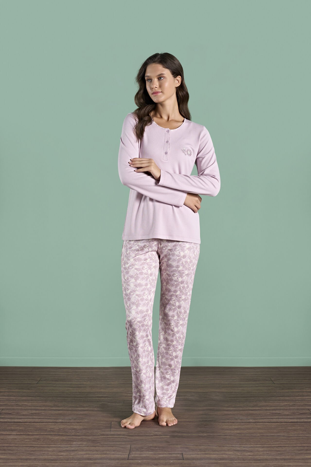 Pijadore 1987 (M-L-XL-XXL) Uzun Kollu Bayan Pijama Takım 4'lü PEMBE - M-L-XL-XXL