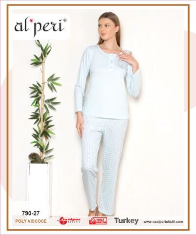 Alperi 790-27 (M-L-XL-XXL) Bayan Uzun Kollu Pijama Takım 4'lü