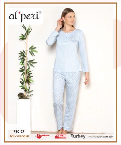 Alperi 790-27 (M-L-XL-XXL) Bayan Uzun Kollu Pijama Takım 4'lü