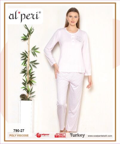 Alperi 790-27 (M-L-XL-XXL) Bayan Uzun Kollu Pijama Takım 4'lü