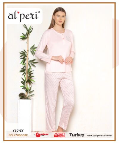 Alperi 790-27 (M-L-XL-XXL) Bayan Uzun Kollu Pijama Takım 4'lü