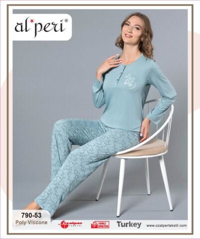 Alperi 790-53 (M-L-XL-XXL) Bayan Uzun Kollu Pijama Takım 4'lü
