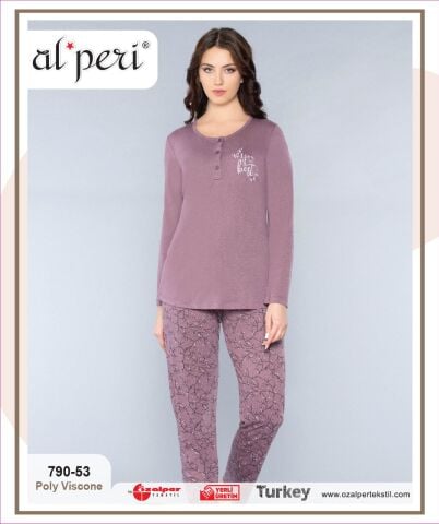 Alperi 790-53 (M-L-XL-XXL) Bayan Uzun Kollu Pijama Takım 4'lü