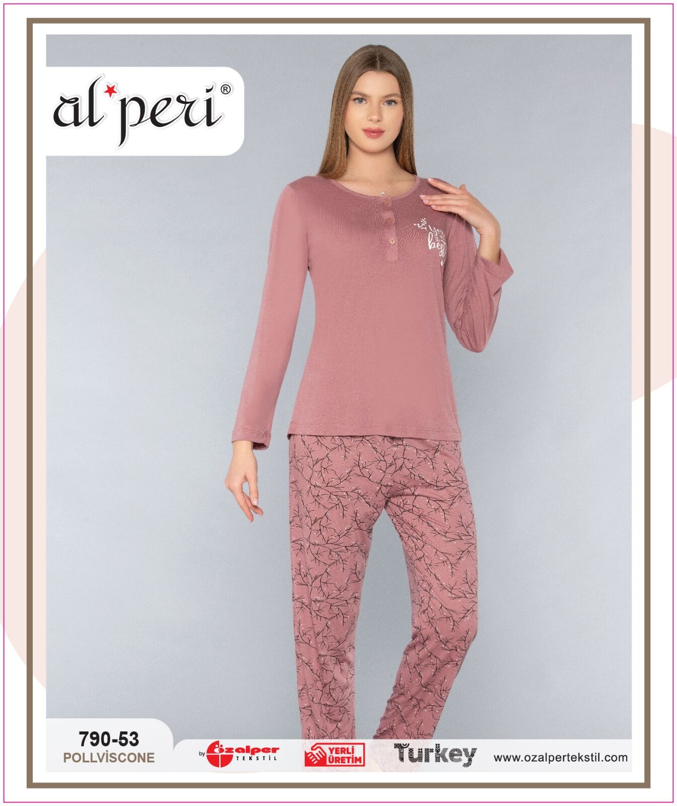 Alperi 790-53 (M-L-XL-XXL) Bayan Uzun Kollu Pijama Takım 4'lü
