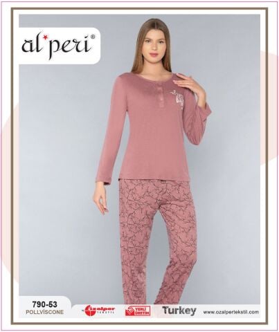 Alperi 790-53 (M-L-XL-XXL) Bayan Uzun Kollu Pijama Takım 4'lü