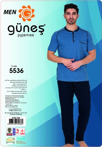 Güneş 5536 Kısa Kollu Erkek Pijama Takımı
