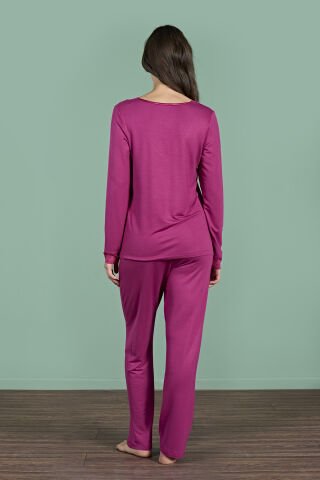 Pijadore 1960 (M-L-XL-XXL) Uzun Kollu Bayan Pijama Takım 4'lü MÜRDÜM - M-L-XL-XXL