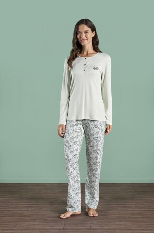 Pijadore 1978 (M-L-XL-XXL) Uzun Kollu Bayan Pijama Takım 4'lü YEŞİL - M-L-XL-XXL