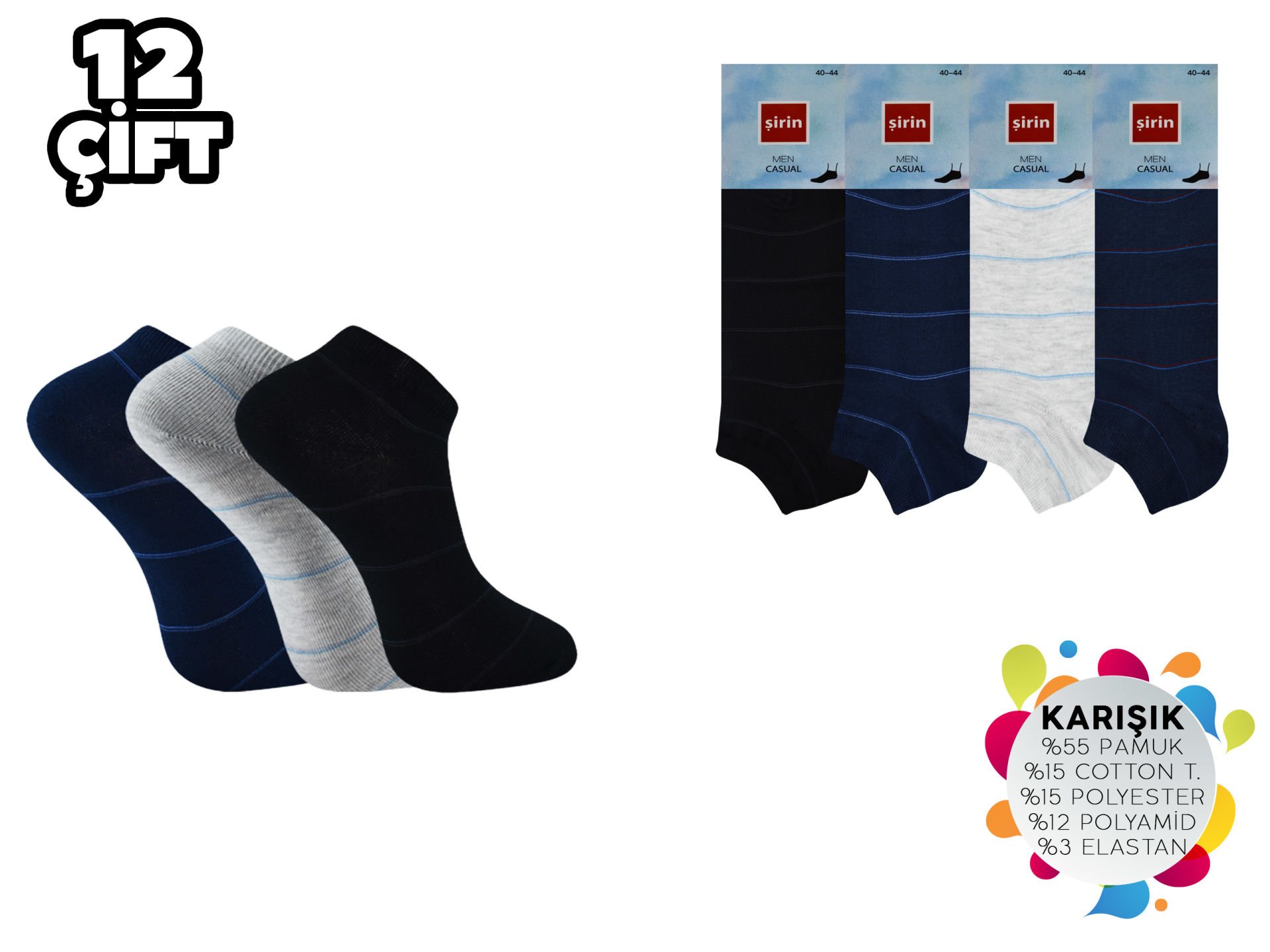 Şirin 7010-4 Ter Emici Erkek Penye Patik 12'li