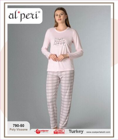 Alperi 790-50 (M-L-XL-XXL) Bayan Uzun Kollu Pijama Takım 4'lü