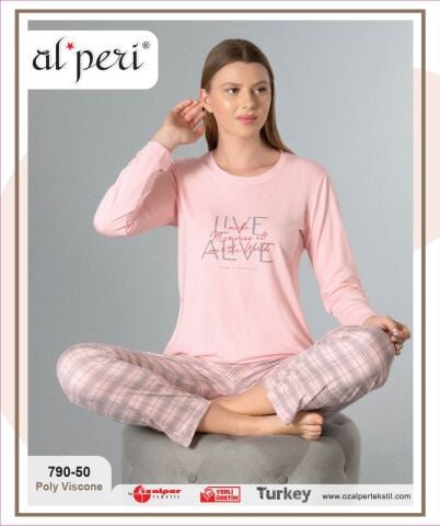 Alperi 790-50 (M-L-XL-XXL) Bayan Uzun Kollu Pijama Takım 4'lü