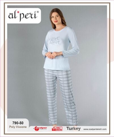 Alperi 790-50 (M-L-XL-XXL) Bayan Uzun Kollu Pijama Takım 4'lü