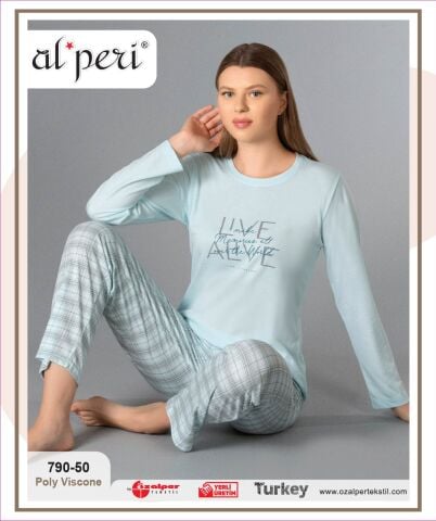 Alperi 790-50 (M-L-XL-XXL) Bayan Uzun Kollu Pijama Takım 4'lü