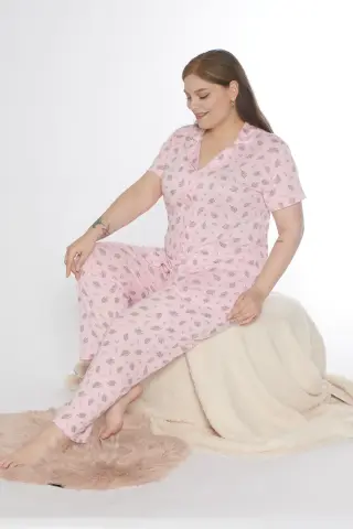 Alperi B780-28 (3XL-4XL-5XL-6XL) Bayan Viskon Kısa Kollu Pijama Takım 4'lü