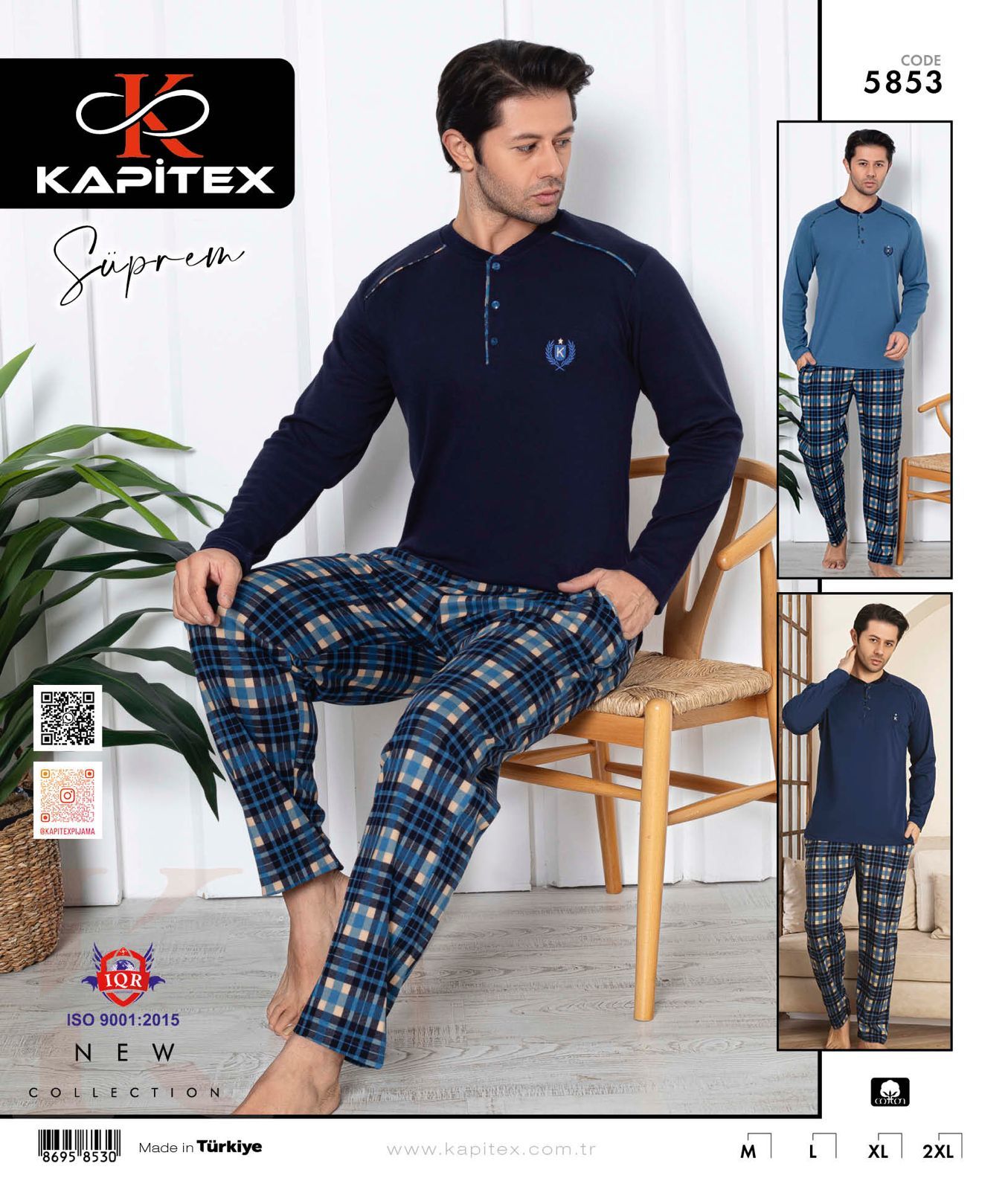 Kapitex 5853 Erkek Uzun Kol Pijama Takım 4'lü