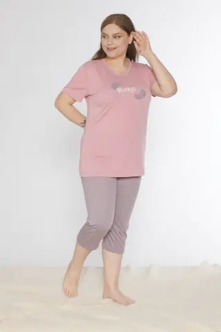 Alperi B770-05 (3XL-4XL-5XL-6XL) Bayan Kısa Kollu Kapri Pijama Takım 4'lü