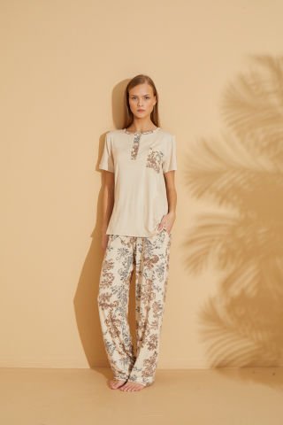 Polkan 19521 Bayan Ring Viskon Kısa Kollu Bayan Pijama Takım Paket İçi 4'lü