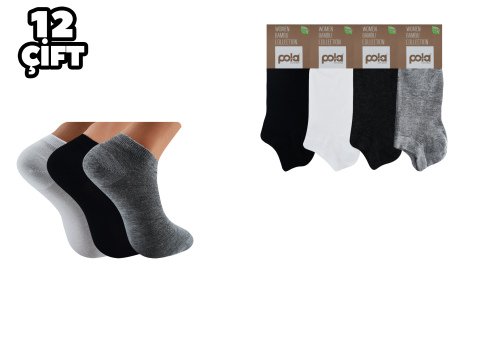 Pola 2100 Likralı Bayan Bambu Patik Çorap 12'li