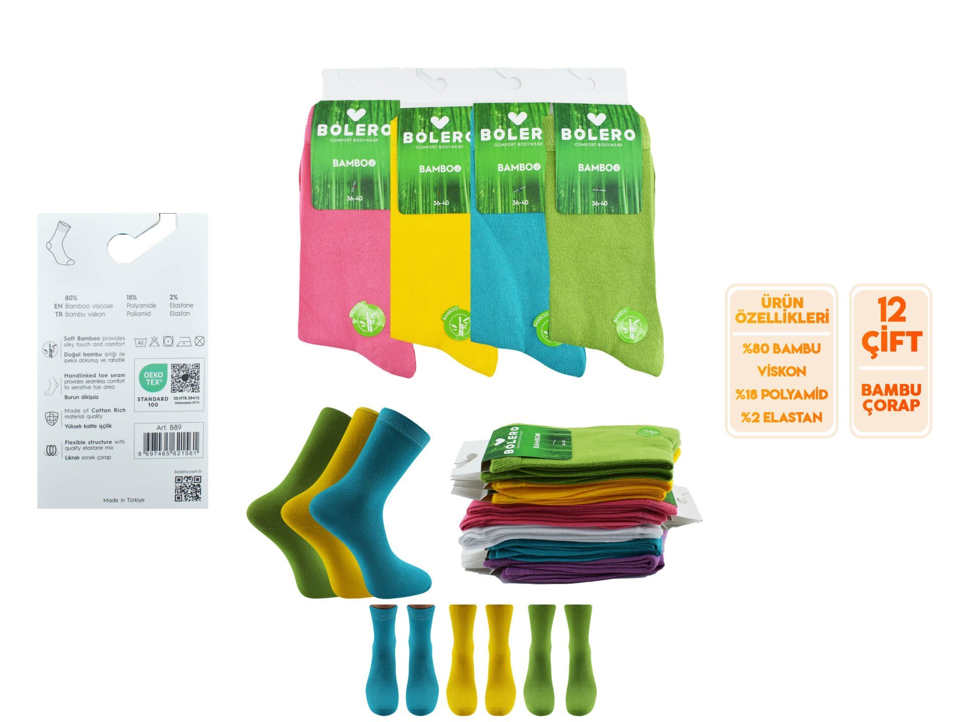 Bolero B-89 (36-40 NO) Bayan Bambu Çorap 12'li