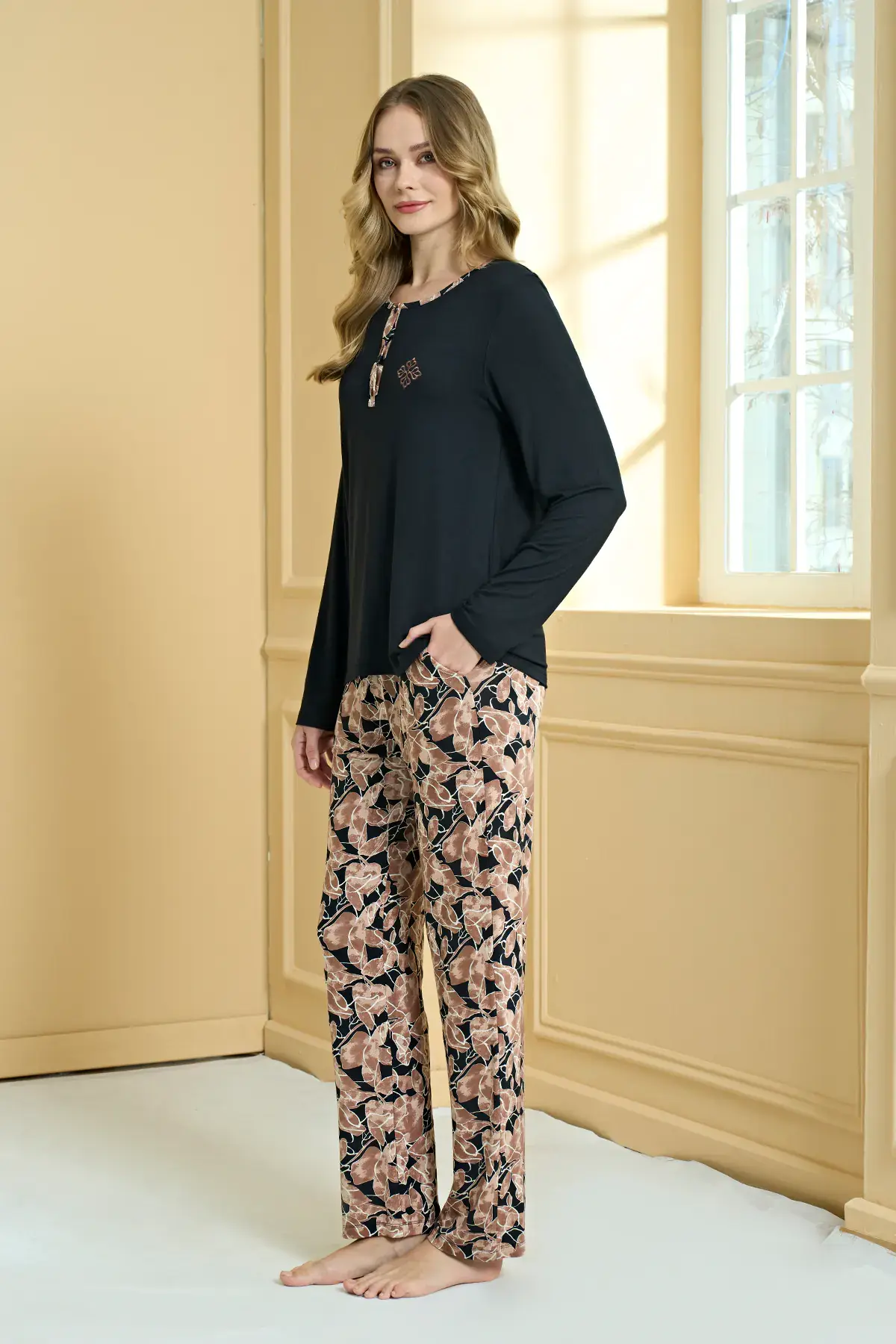Pijadore 2251-B (2XL-3XL-4XL-5XL) Battal Beden Uzun Kollu Bayan Pijama Takım 4'lü