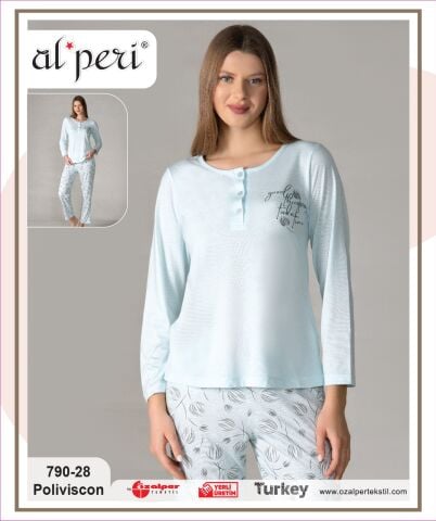 Alperi 790-28 (M-L-XL-XXL) Bayan Uzun Kollu Pijama Takım 4'lü