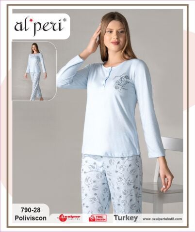 Alperi 790-28 (M-L-XL-XXL) Bayan Uzun Kollu Pijama Takım 4'lü