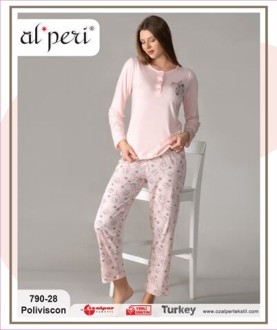 Alperi 790-28 (M-L-XL-XXL) Bayan Uzun Kollu Pijama Takım 4'lü
