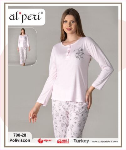 Alperi 790-28 (M-L-XL-XXL) Bayan Uzun Kollu Pijama Takım 4'lü