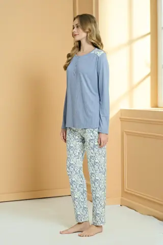 Pijadore 2241-B (2XL-3XL-4XL-5XL) Battal Beden Uzun Kollu Bayan Pijama Takım 4'lü
