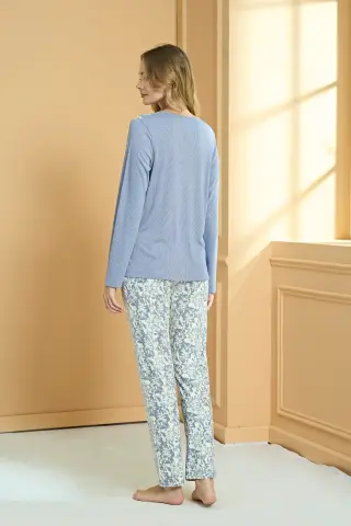 Pijadore 2241-B (2XL-3XL-4XL-5XL) Battal Beden Uzun Kollu Bayan Pijama Takım 4'lü