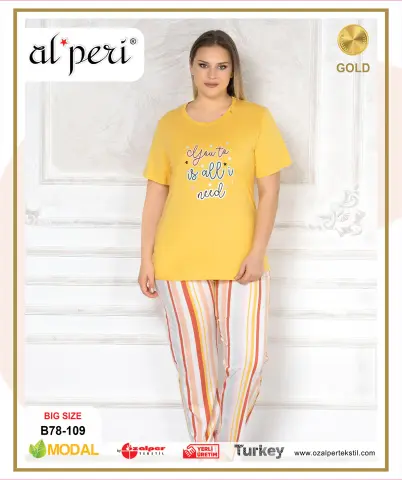 Alperi B78-109 (3XL-4XL-5XL-6XL) Bayan Modal Kısa Kollu Pijama Takım 4'lü
