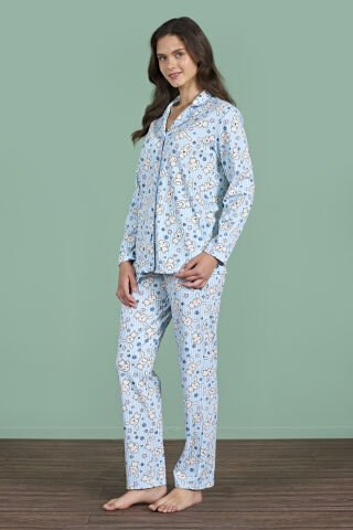 Pijadore 1939 (M-L-XL-XXL) Uzun Kollu Bayan Pijama Takım 4'lü MAVİ - M-L-XL-XXL