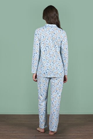 Pijadore 1939 (M-L-XL-XXL) Uzun Kollu Bayan Pijama Takım 4'lü MAVİ - M-L-XL-XXL