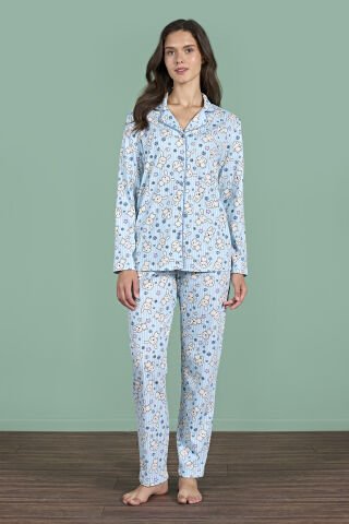 Pijadore 1939 (M-L-XL-XXL) Uzun Kollu Bayan Pijama Takım 4'lü MAVİ - M-L-XL-XXL