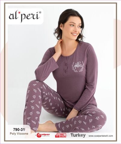 Alperi 790-31 (M-L-XL-XXL) Bayan Uzun Kollu Pijama Takım 4'lü