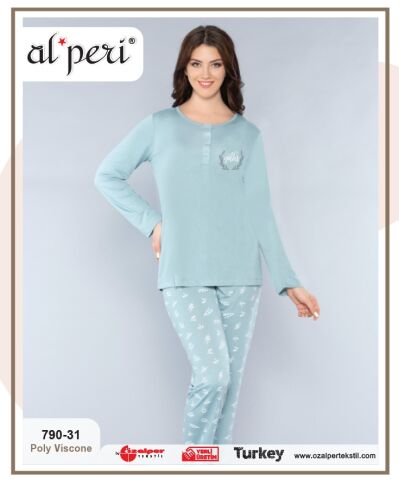 Alperi 790-31 (M-L-XL-XXL) Bayan Uzun Kollu Pijama Takım 4'lü