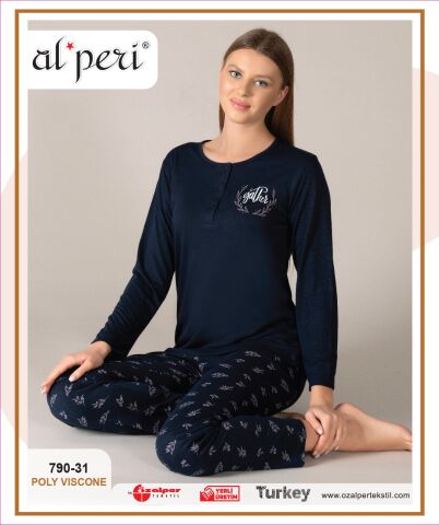 Alperi 790-31 (M-L-XL-XXL) Bayan Uzun Kollu Pijama Takım 4'lü