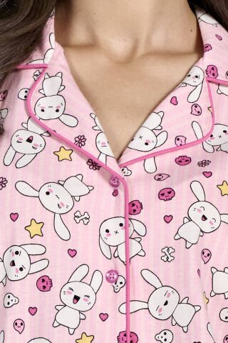 Pijadore 1939 (M-L-XL-XXL) Uzun Kollu Bayan Pijama Takım 4'lü PEMBE - M-L-XL-XXL