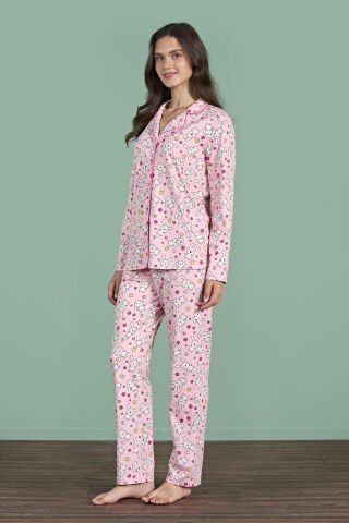 Pijadore 1939 (M-L-XL-XXL) Uzun Kollu Bayan Pijama Takım 4'lü PEMBE - M-L-XL-XXL