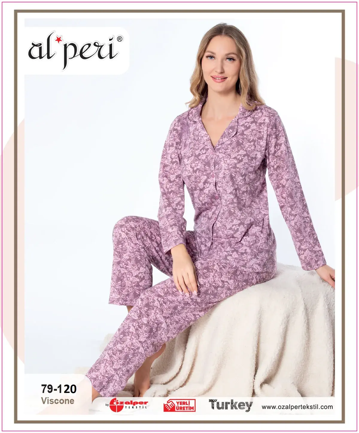 Alperi 79-120 (M-L-XL-XXL) Bayan Viskon Uzun Kollu Pijama Takım 4'lü