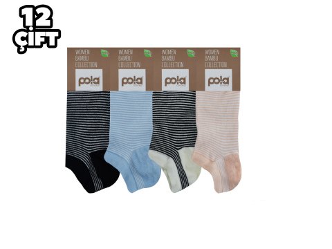 Pola 2104 Likralı Bayan Bambu Patik Çorap 12'li